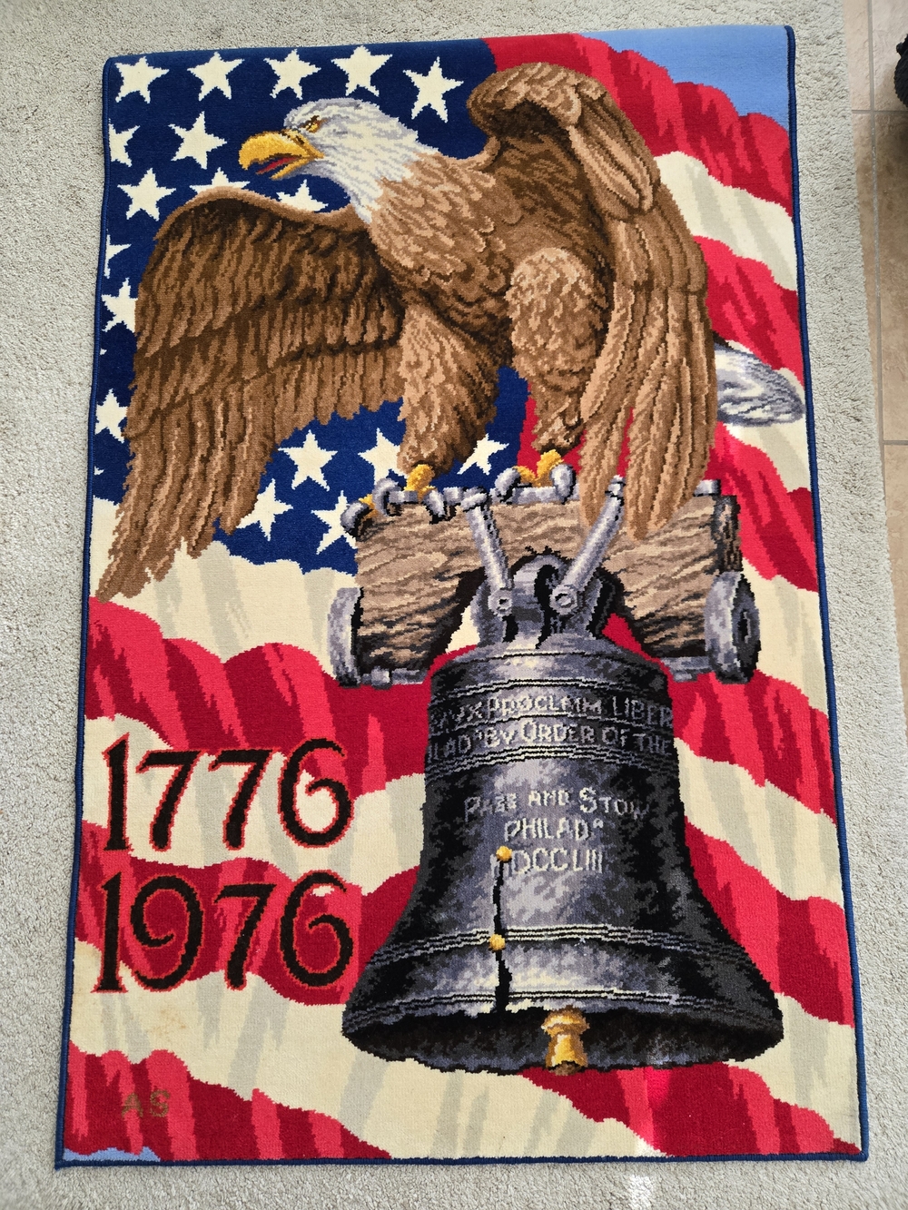 Collectible Patriotic Bicentennial 1776 Rug/Wall Hanging. The American Legend